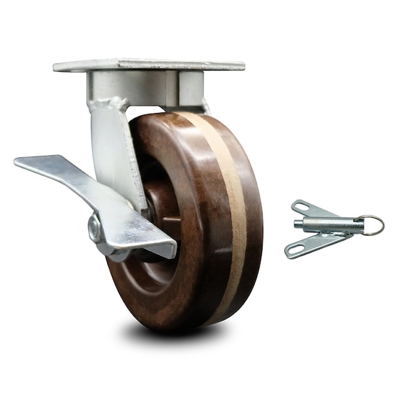 6 Inch Kingpinless High Temp Phenolic Wheel Caster with Brake and Swivel Lock